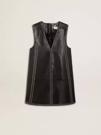 Zwarte nappa leren damesjurk met studs