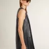 Zwarte nappa leren damesjurk met studs