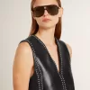 Zwarte nappa leren damesjurk met studs