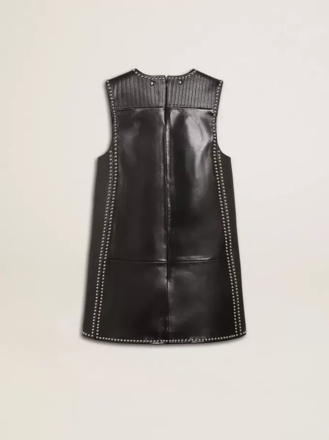 Zwarte nappa leren damesjurk met studs