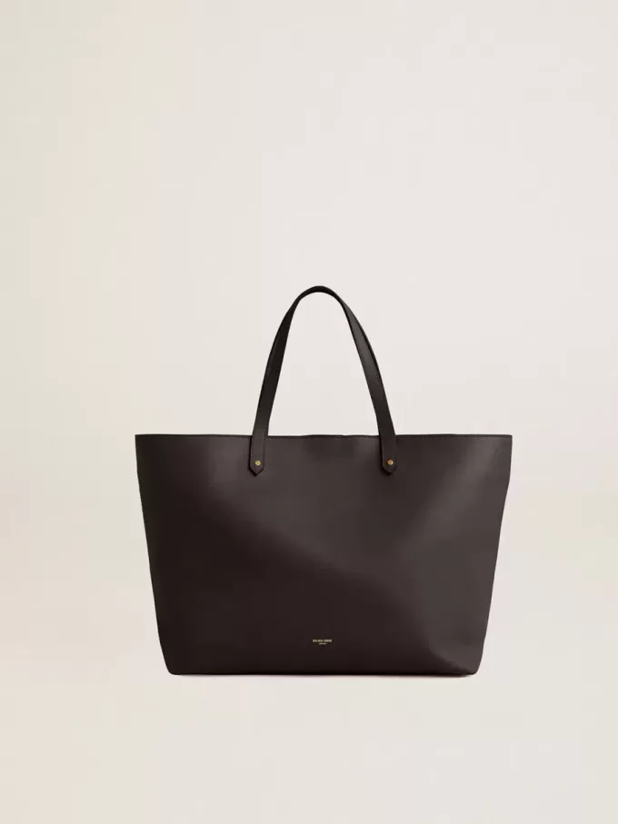 Zwarte Pasadena-tas van glad leer met gouden logo