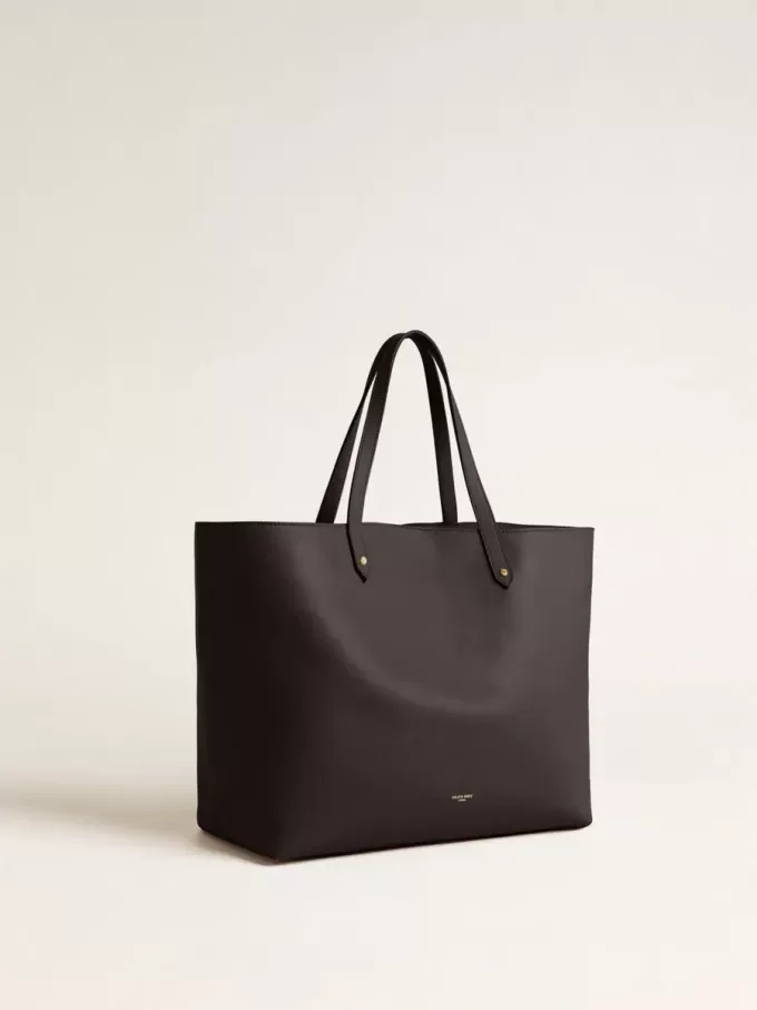 Zwarte Pasadena-tas van glad leer met gouden logo
