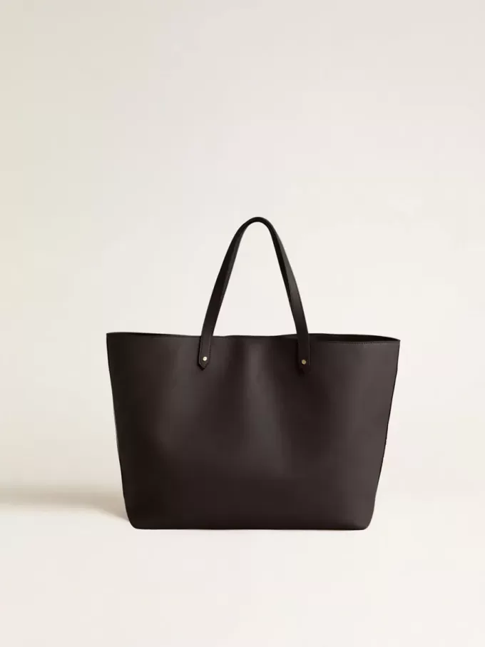 Zwarte Pasadena-tas van glad leer met gouden logo
