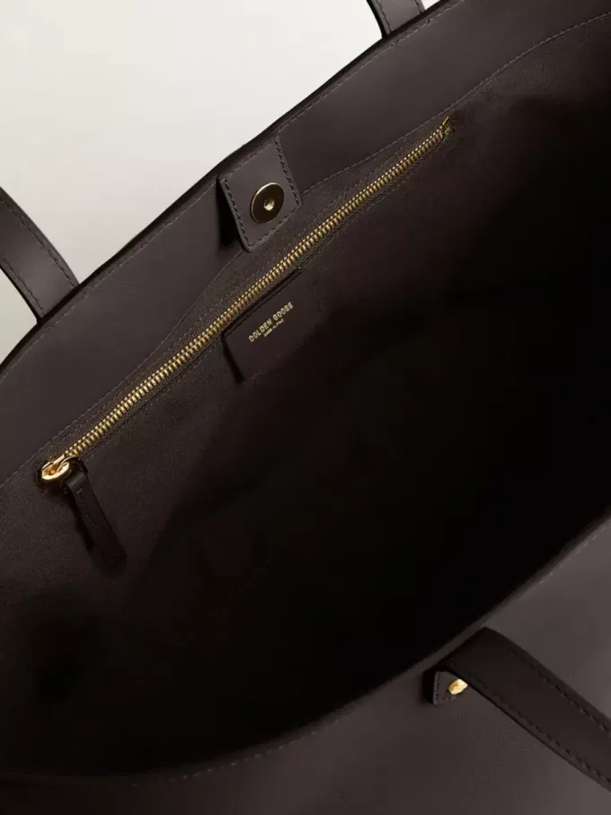Zwarte Pasadena-tas van glad leer met gouden logo