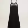 Zwarte slipdress voor dames met borduursels