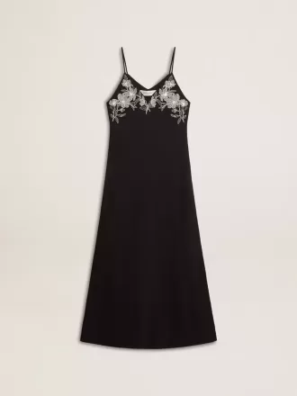 Zwarte slipdress voor dames met borduursels