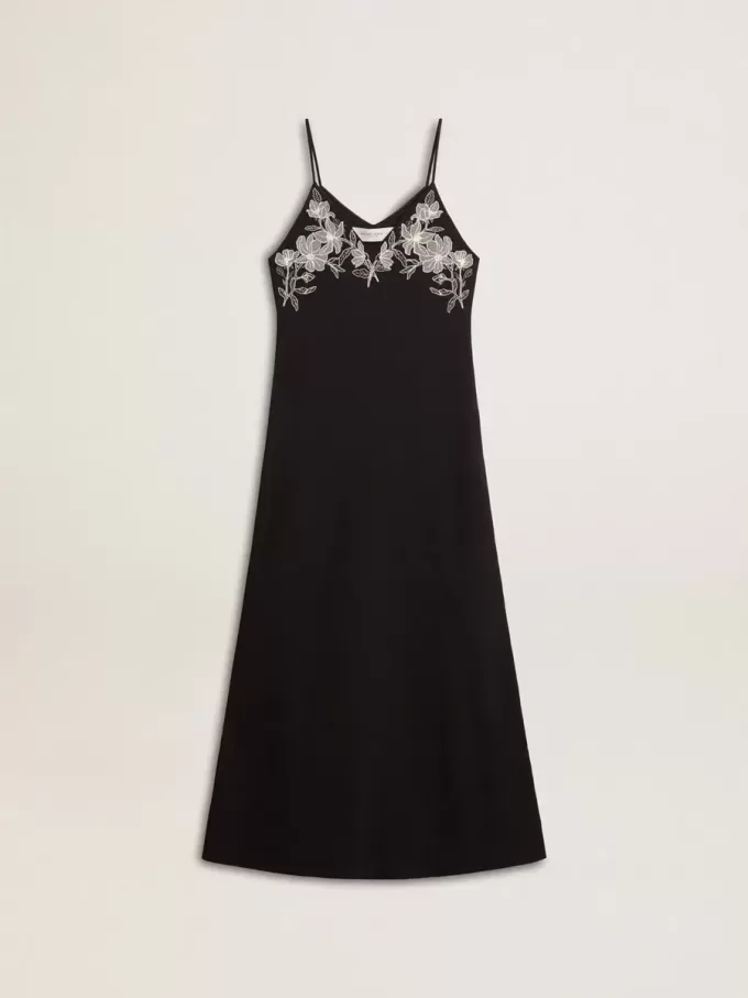 Zwarte slipdress voor dames met borduursels