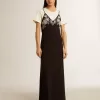 Zwarte slipdress voor dames met borduursels