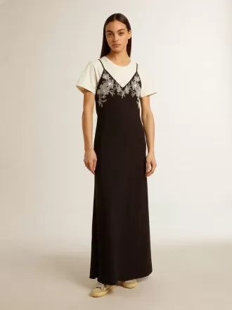 Zwarte slipdress voor dames met borduursels
