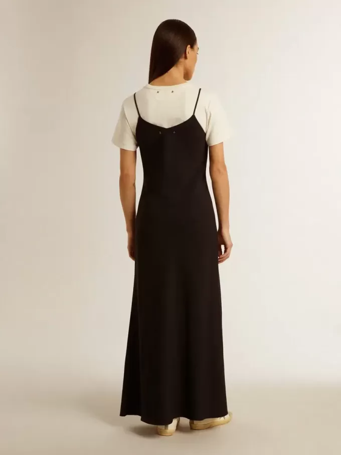 Zwarte slipdress voor dames met borduursels