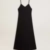 Zwarte slipdress voor dames met borduursels