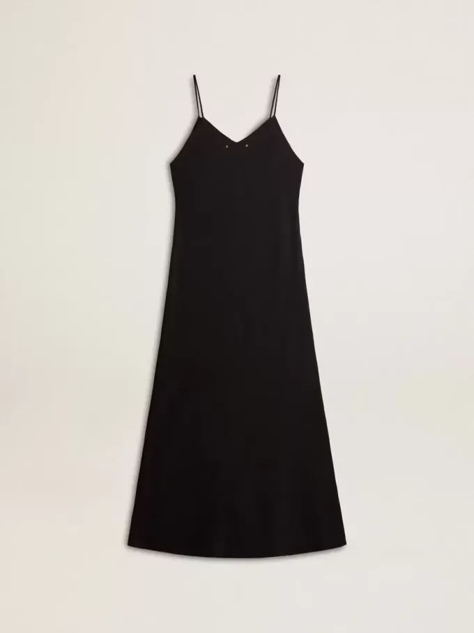 Zwarte slipdress voor dames met borduursels