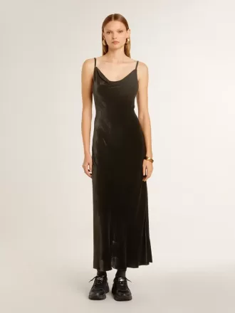 Zwarte slipdress voor dames met fluweeleffect