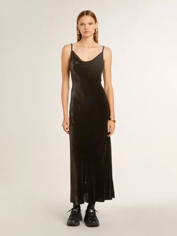 Zwarte slipdress voor dames met fluweeleffect