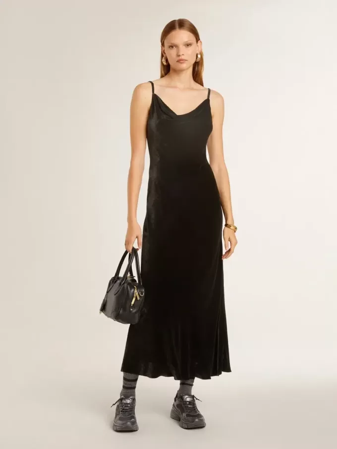 Zwarte slipdress voor dames met fluweeleffect