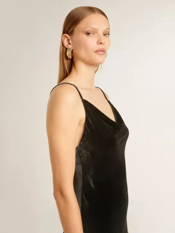 Zwarte slipdress voor dames met fluweeleffect