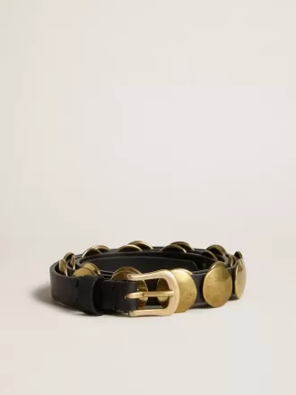 Zwarte Trinidad-riem van gewassen leer met gouden studs