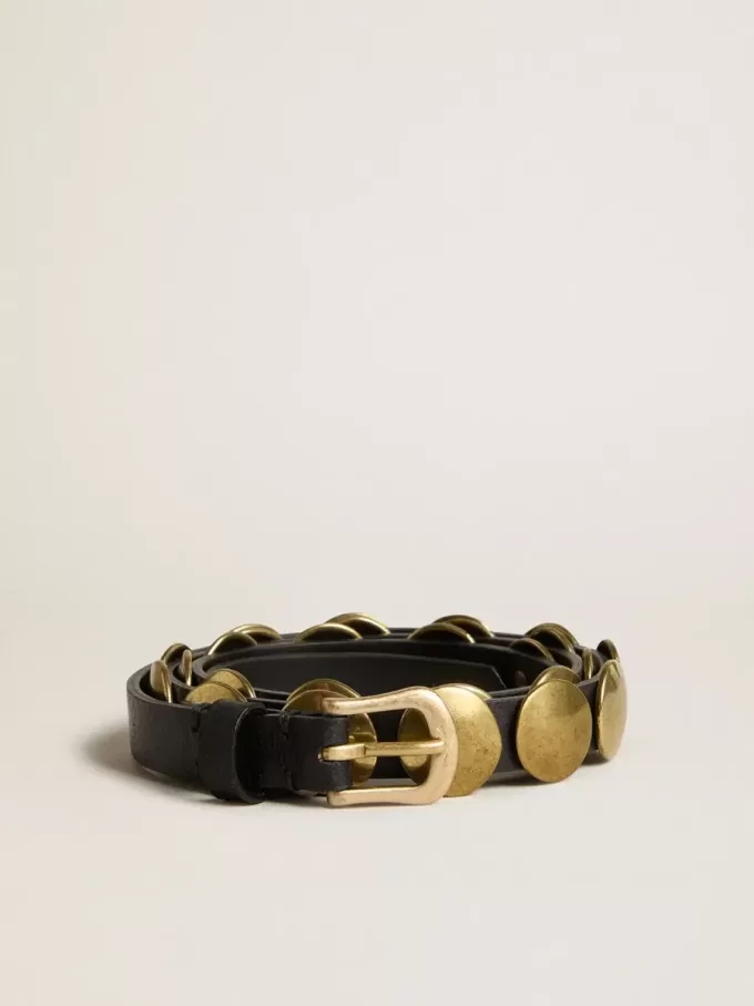 Zwarte Trinidad-riem van gewassen leer met gouden studs