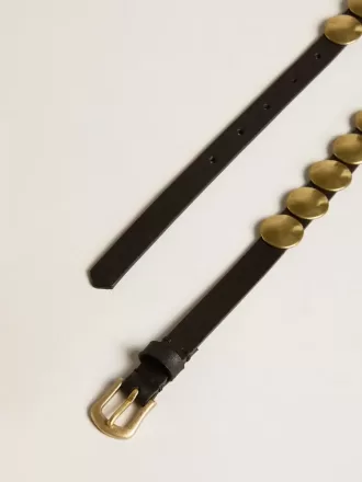 Zwarte Trinidad-riem van gewassen leer met gouden studs