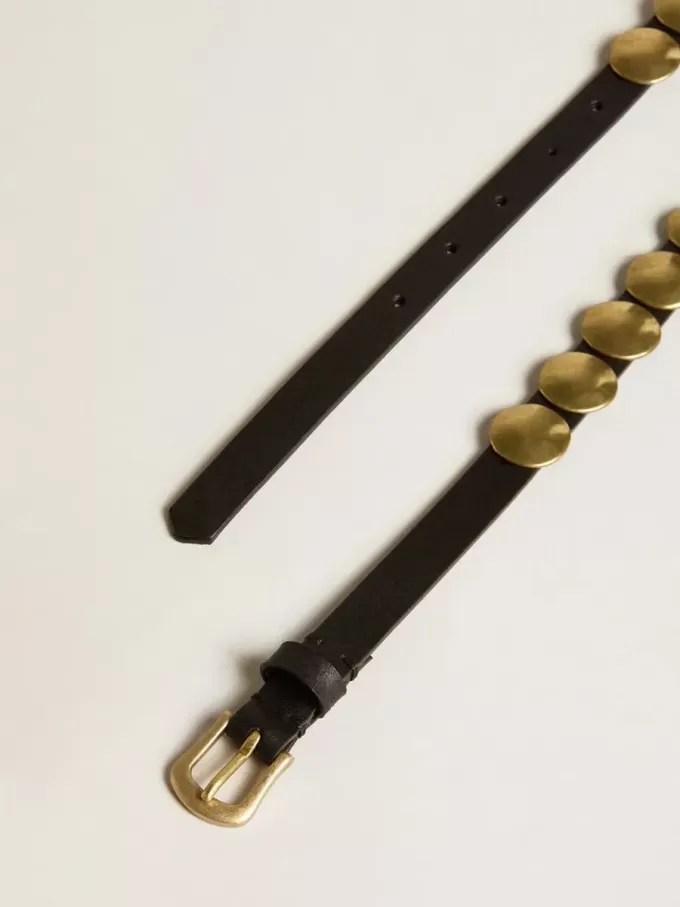 Zwarte Trinidad-riem van gewassen leer met gouden studs