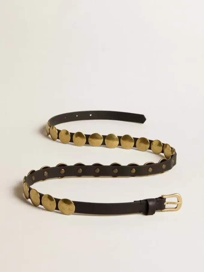 Zwarte Trinidad-riem van gewassen leer met gouden studs