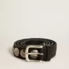 Zwarte Trinidad-riem van gewassen leer met studs