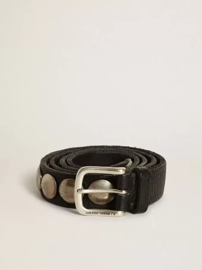 Zwarte Trinidad-riem van gewassen leer met studs