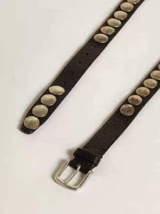 Zwarte Trinidad-riem van gewassen leer met studs