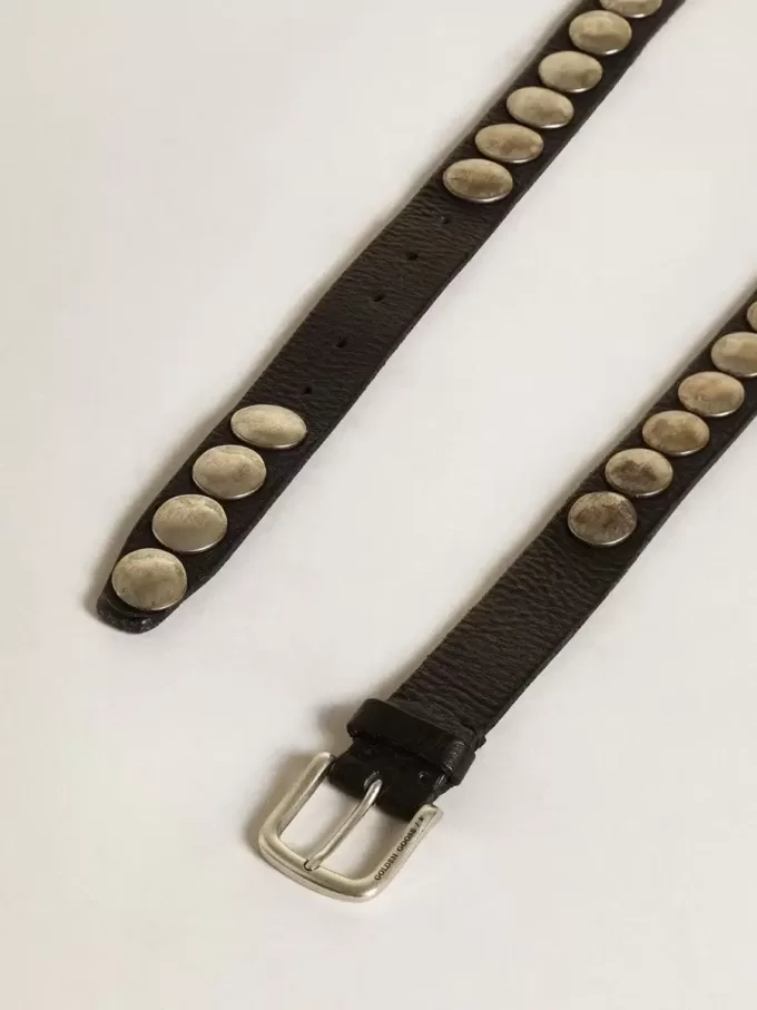 Zwarte Trinidad-riem van gewassen leer met studs