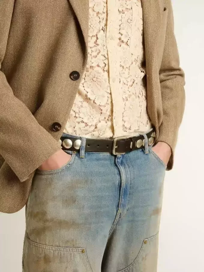 Zwarte Trinidad-riem van gewassen leer met studs
