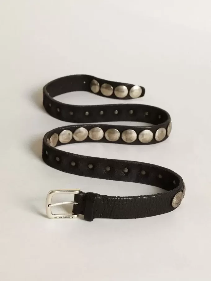 Zwarte Trinidad-riem van gewassen leer met studs