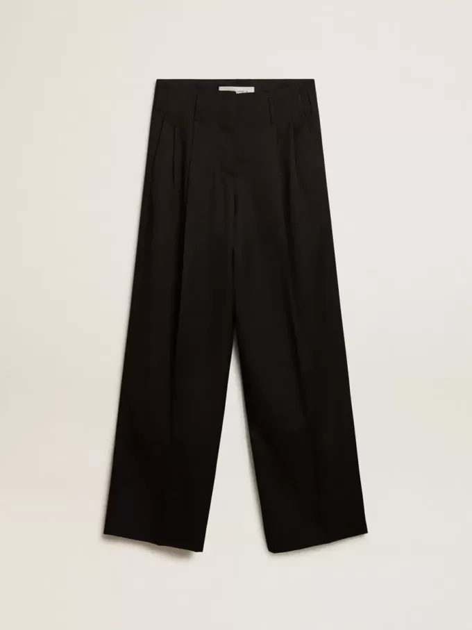 Zwarte wollen gabardine broek voor dames
