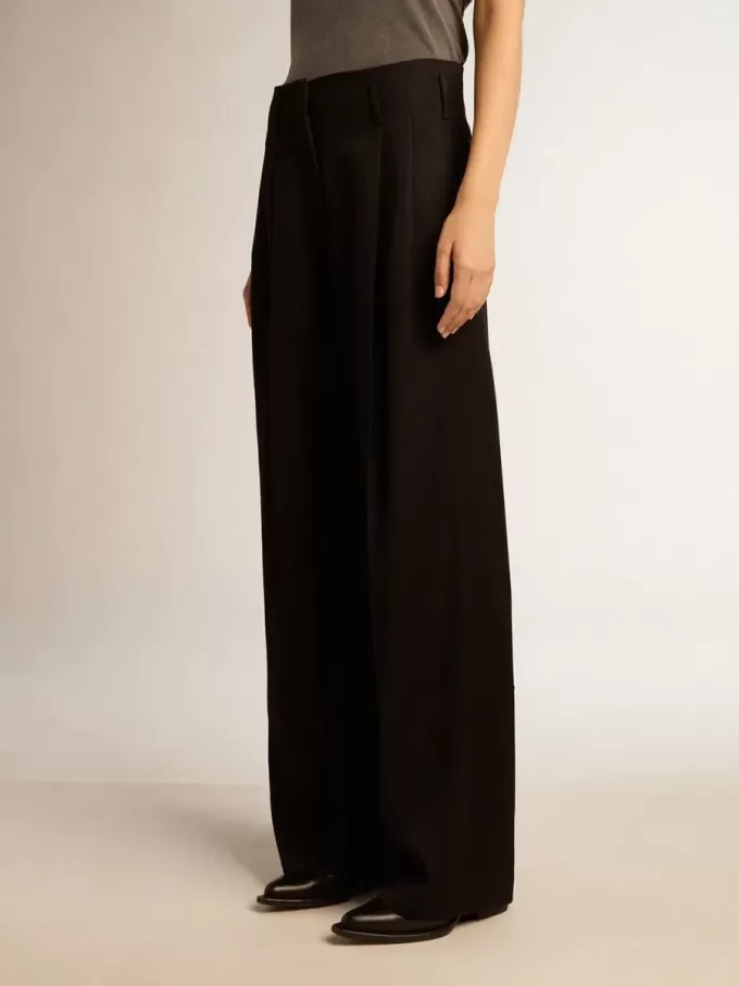 Zwarte wollen gabardine broek voor dames