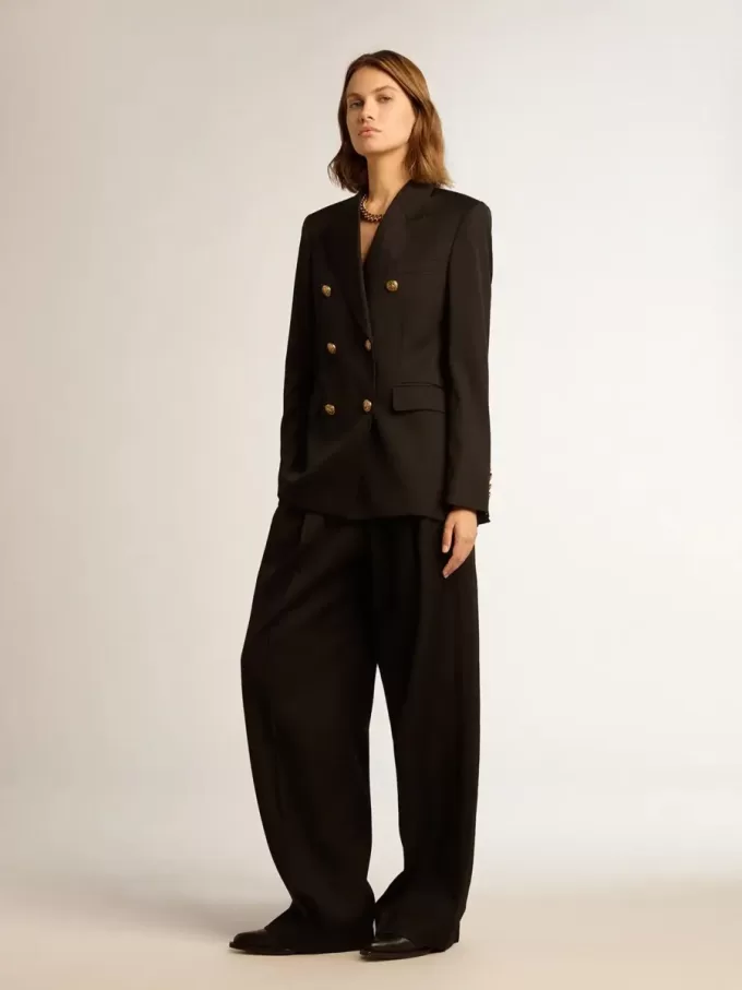 Zwarte wollen gabardine broek voor dames