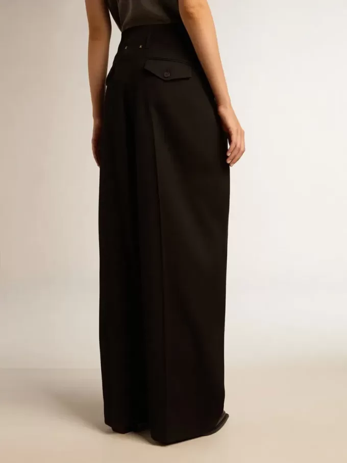 Zwarte wollen gabardine broek voor dames