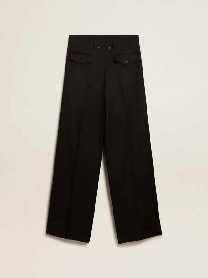 Zwarte wollen gabardine broek voor dames