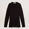 Zwarte wollen herentrui met distressed effect
