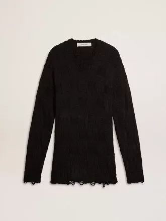 Zwarte wollen herentrui met distressed effect