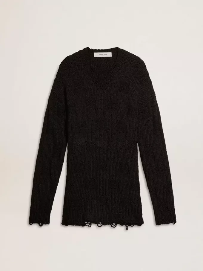 Zwarte wollen herentrui met distressed effect