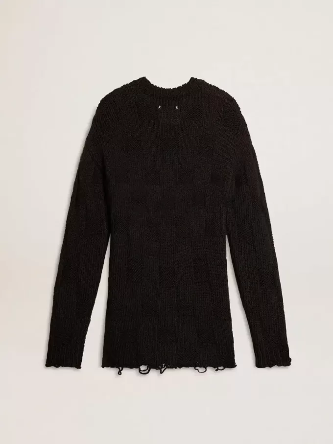 Zwarte wollen herentrui met distressed effect